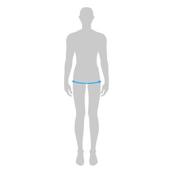 Men to do hip measurement fashion Illustration for size chart. 7.5 head size boy for site or online shop. Human body infographic template for clothes.