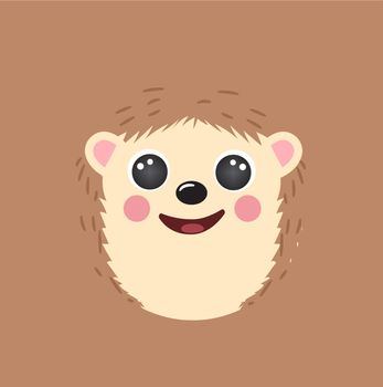 Cute Hedgehog portrait square smile head cartoon round shape animal face, isolated avatar character vector icon illustration. Flat simple hand drawn for kids poster, cards, t-shirts, baby clothes