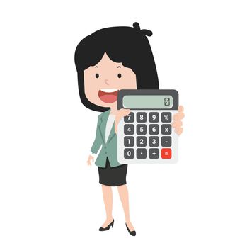 Cute businesswoman with calculator vector holding Counting Concept