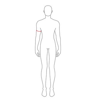 Men to do biceps measurement fashion Illustration for size chart. 7.5 head size boy for site or online shop. Human body infographic template for clothes.