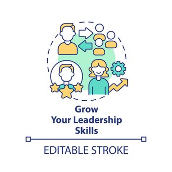 Grow leadership skills concept icon. Become certified coach course abstract idea thin line illustration. Management. Isolated outline drawing. Editable stroke. Arial, Myriad Pro-Bold fonts used