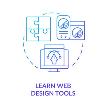 Learn web design tools blue gradient concept icon. Content management. Becoming web designer abstract idea thin line illustration. Isolated outline drawing. Myriad Pro-Bold font used