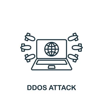 Ddos Attack icon. Simple line element cybercrime symbol for templates, web design and infographics.