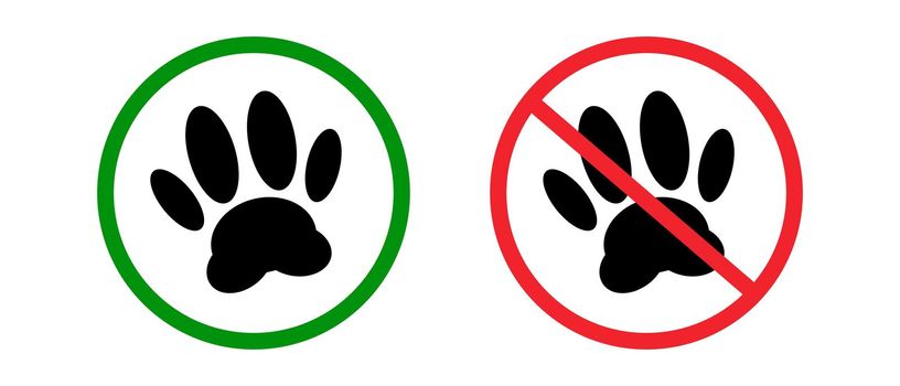 Animals allowed and prohibited. Pet allowed and pet not allowed icon set. Editable vector.