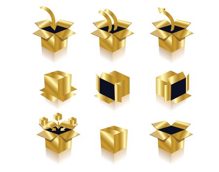 you can use set of gold box icons isolate on white background to design banners, posters, backgrounds, ...etc.