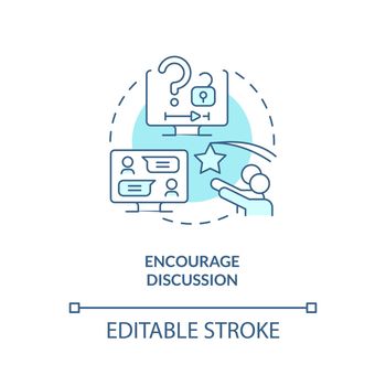 Encourage discussion turquoise concept icon. Student opinion. E Learning video tip abstract idea thin line illustration. Isolated outline drawing. Editable stroke. Arial, Myriad Pro-Bold fonts used