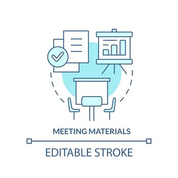 Meeting materials turquoise concept icon. Presentation supplies. Conference norm abstract idea thin line illustration. Isolated outline drawing. Editable stroke. Arial, Myriad Pro-Bold fonts used