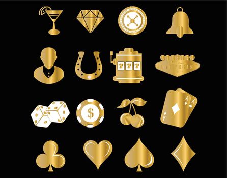 you can use Golden gambling, poker card game, casino, luck vector icons isolated on black background to design banners, posters, backgrounds, ...etc.
