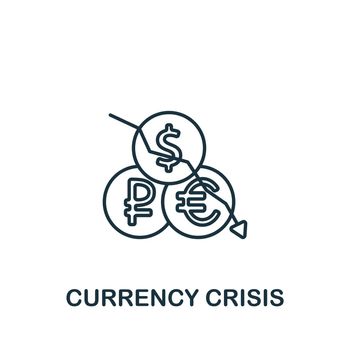 Currency Crisis icon line. Simple element economic crisis symbol for templates, web design and infographics.