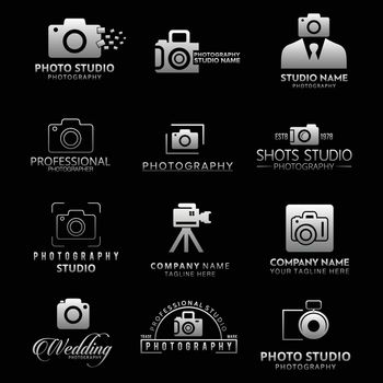 you can use Set of silver photographers icons isolate on black  background to design banners, posters, backgrounds, ...etc.