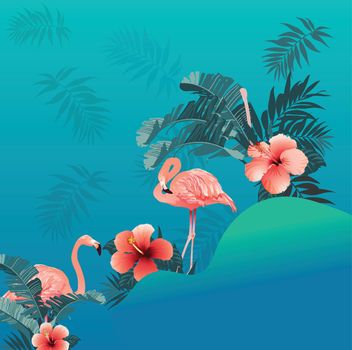 you can use flamingo bird tropical flowers background to design banners, posters, backgrounds, ...etc.