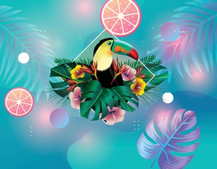 you can use colorful tropical background with realistic design to design banners, posters, backgrounds, ...etc.