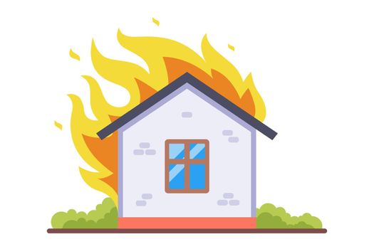 a private one-story house is on fire. house fire. flat vector illustration.