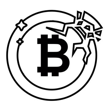 crack on a bitcoin coin. destruction of cryptocurrencies. flat vector illustration.