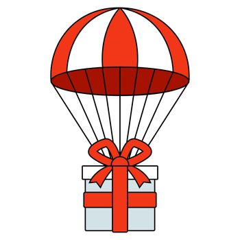 parachute with a gift descends to the ground. send a parcel by air. flat vector illustration.