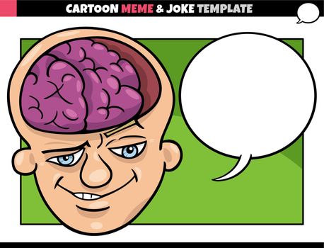 cartoon illustration of meme template with blank comic speech balloon and brain man