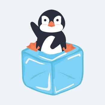Penguin on  ice cube cartoon