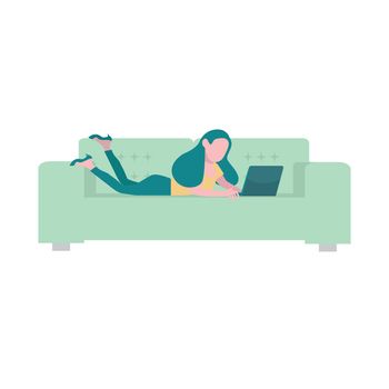 woman using laptop on sofa vector