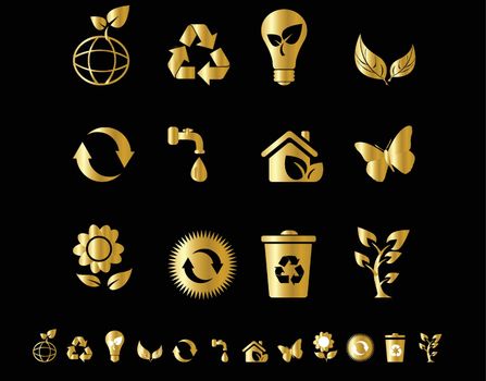 you can use Gold eco icons isolate on black background to design banners, posters, backgrounds, ...etc.