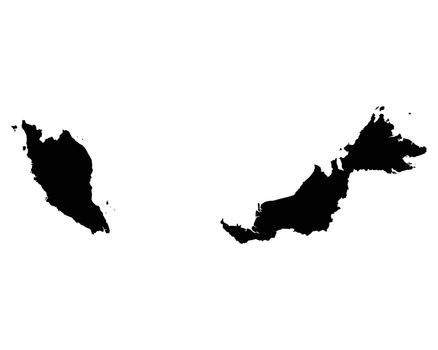 Malaysia Map. Malaysian Country Map. Black and White National Nation Outline Geography Border Boundary Shape Territory Vector Illustration EPS Clipart
