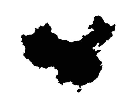 China Map. Chinese Country Map. Black and White PRC National Outline Geography Border Boundary Shape Territory EPS Vector Illustration Clipart