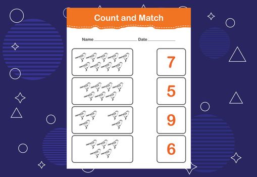 Count and match with the correct number. Count how many birds and choose the correct number