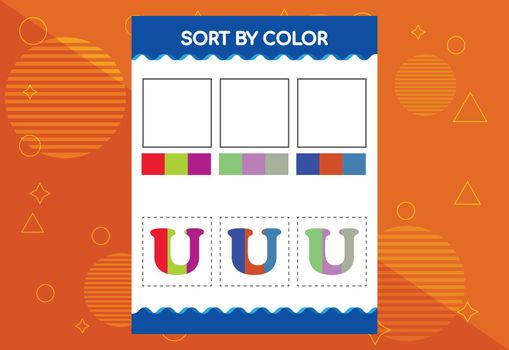 Alphabet U sorts by color for kids. Good for school and kindergarten projects