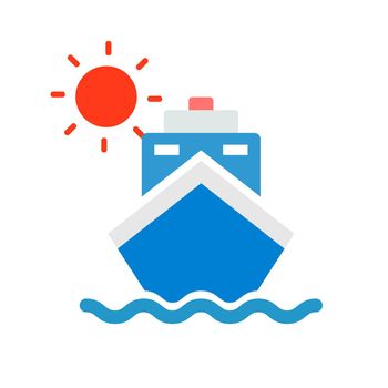 Ship and sun icon. Cruise and maritime transport. Editable vector.