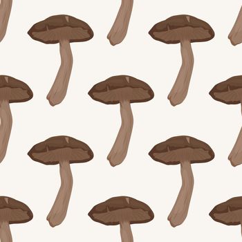 Vector Seamless Pattern with Shiitake Mushroom on White. Seamless Texture, Hand Drawn Cartoon Shiitake Mushrooms. Design Template for Textile, Wallpaper, Print.