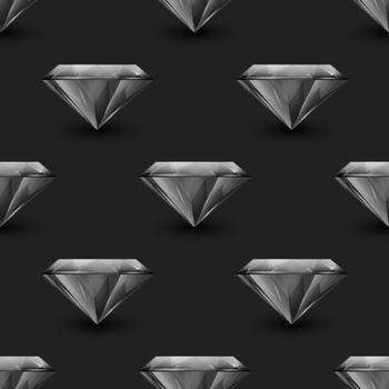 Vector Seamless Pattern with 3d Realistic Gemstone, Crystal, Rhinestones on Black. Jewerly Concept. Design Template. Gems, Crystals, Rhinestones or Gemstones, Top View.
