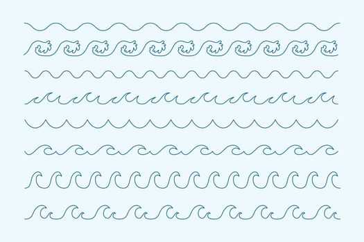 Waves curve line style sea pattern borders. Vector illustration