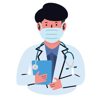 Man doctor with medical mask icon flat