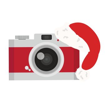 red camera with hat christmas vector