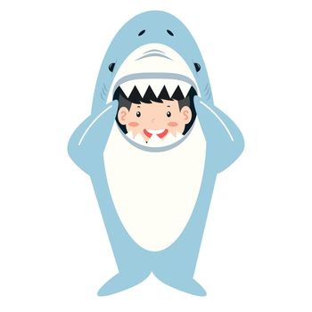  cute kid wearing shark costume cartoon
