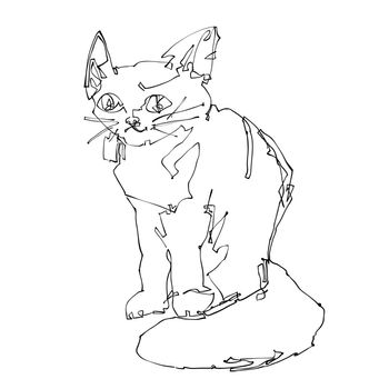 Drawing of cat in one-lineart style - contour sketch on white background