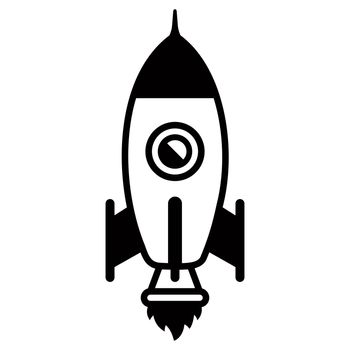 black linear icon of a spaceship flying into space. flat vector illustration.