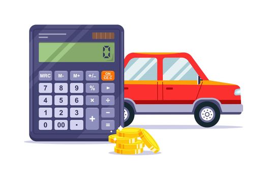 calculator calculates car loan. borrow money. flat vector illustration.