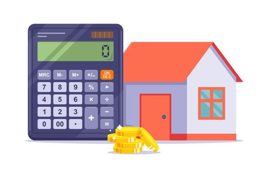 Calculate the cost of a house on a calculator. take a long-term mortgage private house. flat vector illustration.