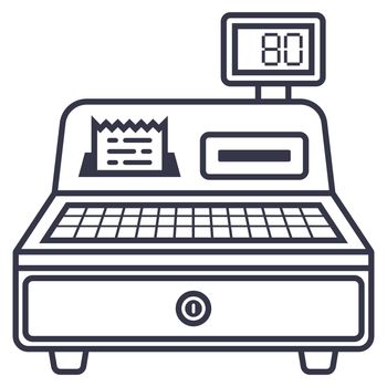 black linear icon old cash register from the store. flat vector illustration