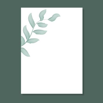 Rectangular frame with watercolor leafy branch vector illustration. Minimalistic shape with hand draw leaves. Botanical natural bezel. Rustic ornament with foliage