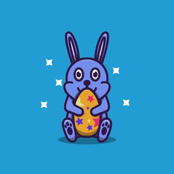 vector illustration of cute rabbit with egg. easter day. flat design illustration