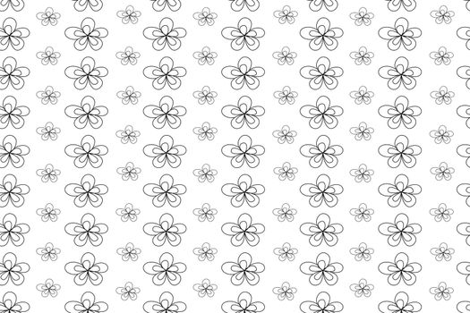 Pattern with outline flowers on white background. Hand-drawn seamless floral doodles. For art texture, wallpapers, wrapping paper or invitation. Vector illustration