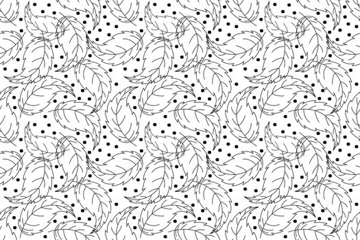 Vector decorative ethnic leaves background. Retro flowers endless repeat pattern. Ethnic monochrome binary doodle texture. Curved doodling black and white background. Vector illustration