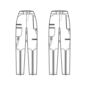 Set of Bondage pants technical fashion illustration with normal low waist, high rise, pockets, belt loops, full lengths. Flat bottom apparel template front, white color style. Women, men CAD mockup