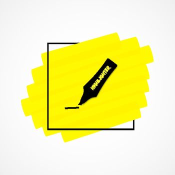 Highlighter permanent pen realistic hand drawn icon Yellow sketchy highlight marker solid stripes in stylish black frame hand drawings. Vector illustration for text memo design or school style notes.