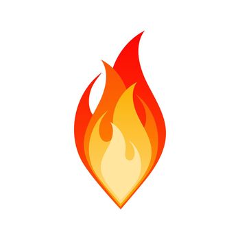 Flat fire flame isolated vector illustration. Dangerous bonfire with burning flames in yellow, red and orange colors isolated on white background for flammable emblem or gas explosion safety sign