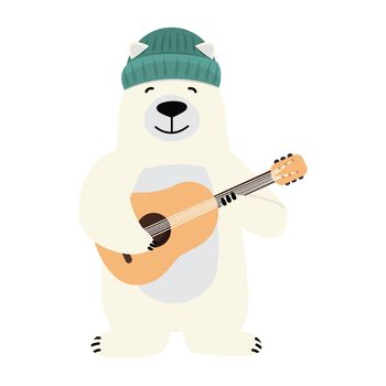 White Bear holding guitar cartoon vector