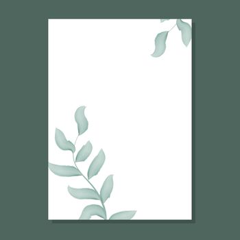 Vertical rectangular botanical empty frame for postcard or invitation. Rustic style rim. Template with watercolor foliage and leaves vector illustration