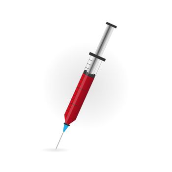 Medical disposable syringe with a blood sample. Applicable for monkeypox test. vaccination.Plastic syringe with blood.Vector