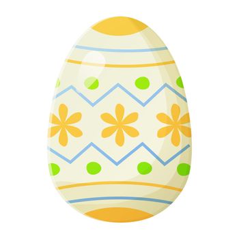 Cute realistic Easter egg painted with traditional national ornament . Can be used as easter hunt element for web banners, posters and web pages. Stock vector illustration in cartoon style isolated on white.